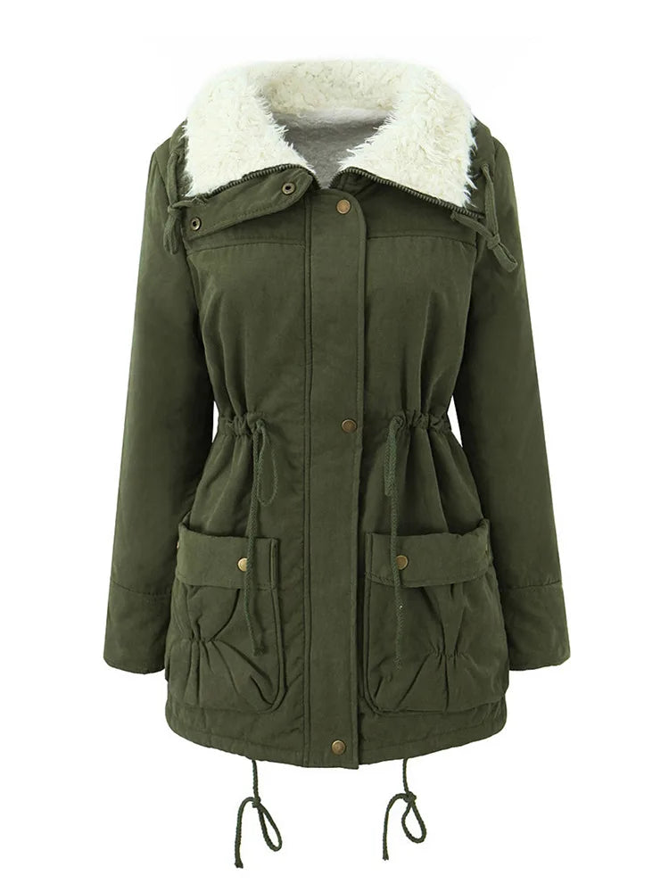 Hazel | Women's Cosy Winter Parka Coat - Color:Olive Green;Size:XS