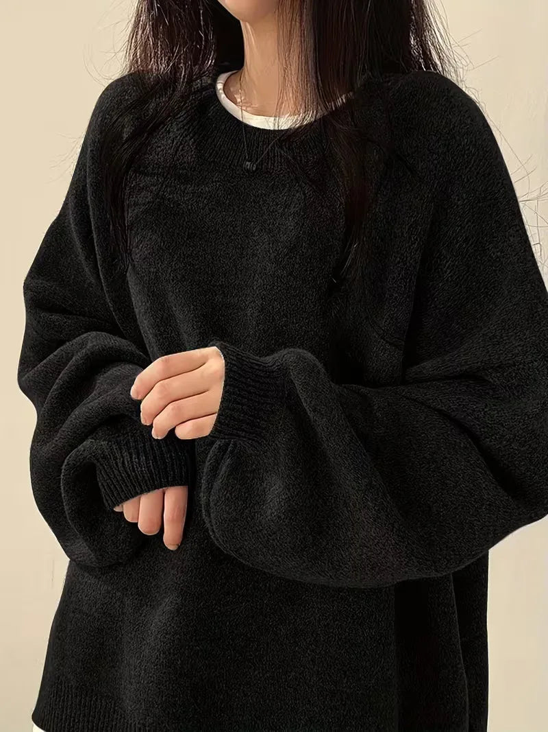 Hazel | Women's Knitted Drop Shoulder Jumper - Size:XS;Color:Black