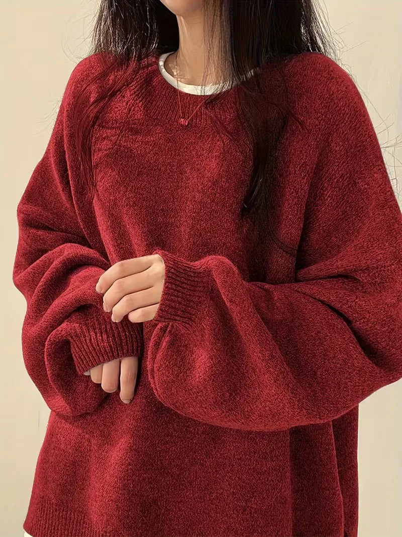 Hazel | Women's Knitted Drop Shoulder Jumper - Size:XS;Color:Burgundy