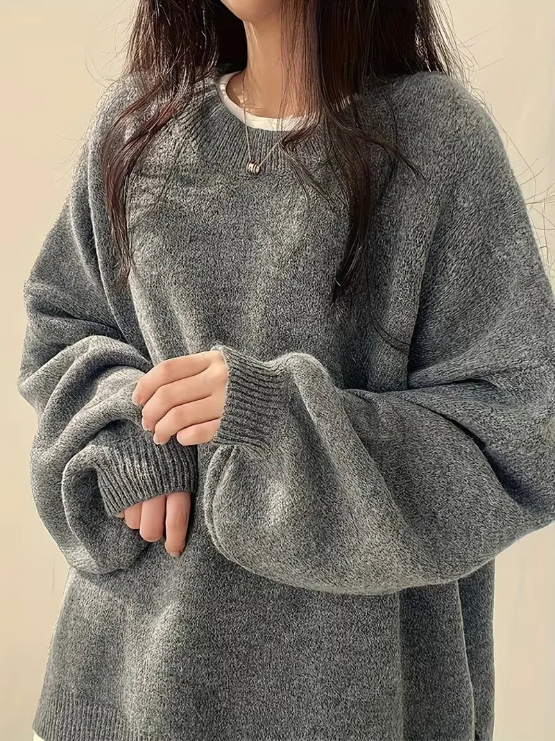 Hazel | Women's Knitted Drop Shoulder Jumper - Size:XS;Color:Dark Gray