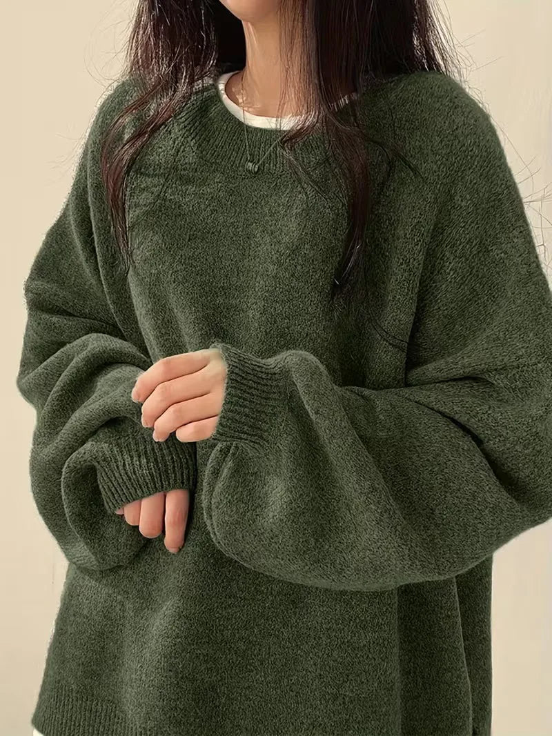 Hazel | Women's Knitted Drop Shoulder Jumper - Size:XS;Color:Olive Green