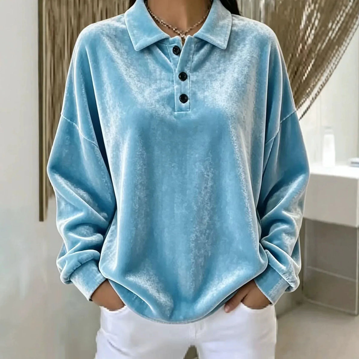Hollie | Women's Velvet Jumper - Color:Light Blue;Size:XS