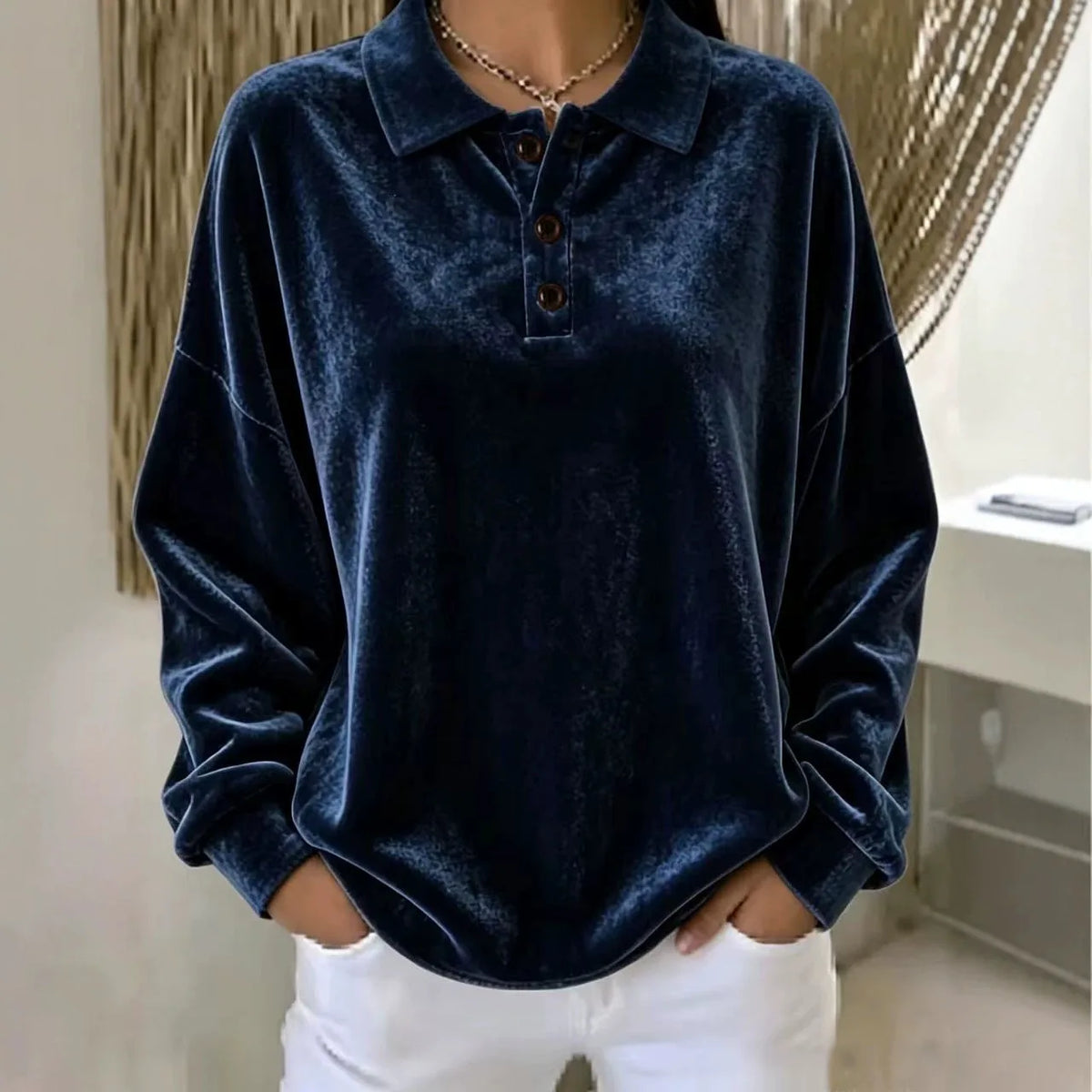 Hollie | Women's Velvet Jumper - Color:Navy Blue;Size:XS