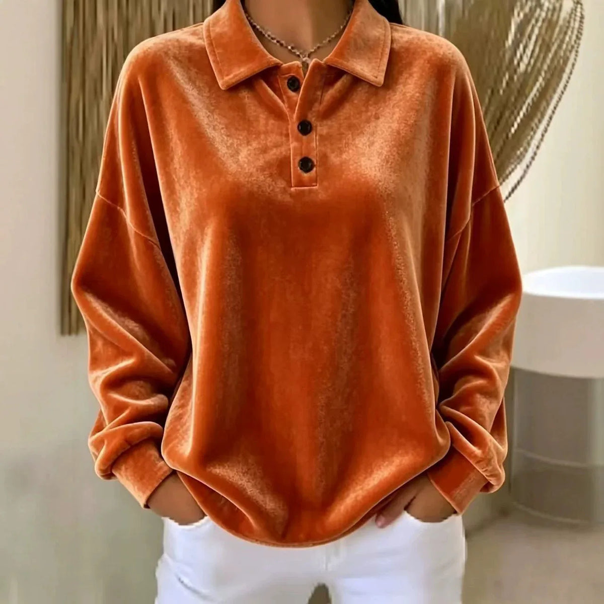 Hollie | Women's Velvet Jumper - Color:Orange;Size:XS