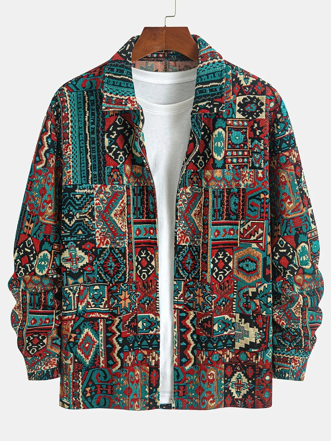 Men's Patterned Lapel Zip Jacket 1.webp