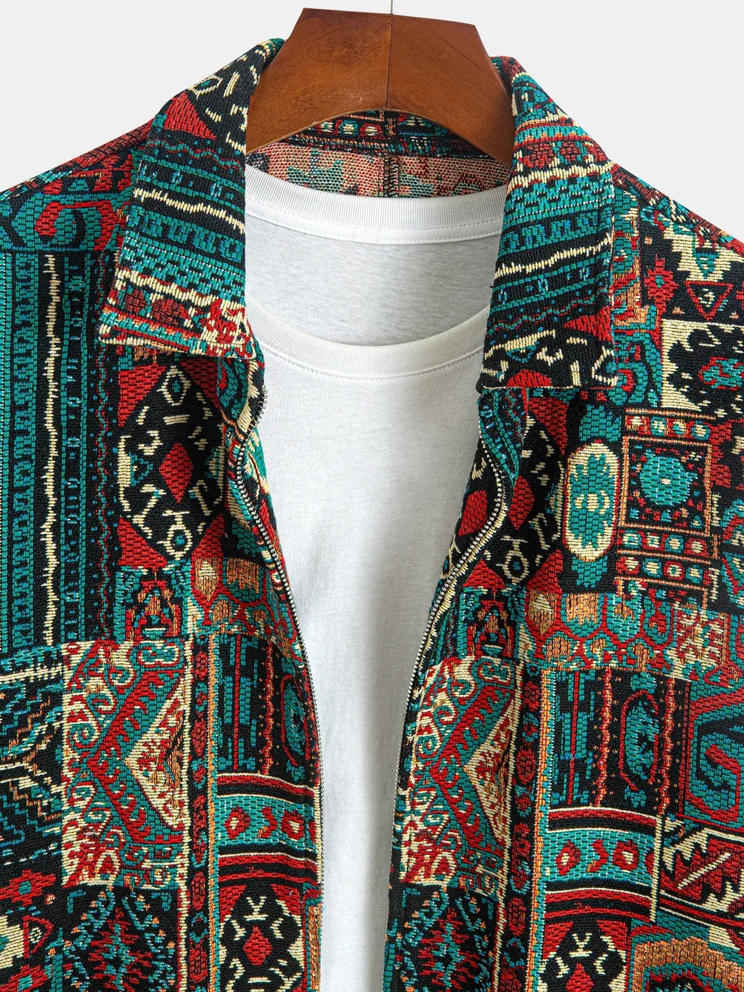 Men's Patterned Lapel Zip Jacket 3.webp