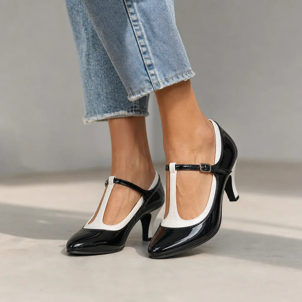 Iris Pointed Mary Jane Heels - Color:Black;Size:35