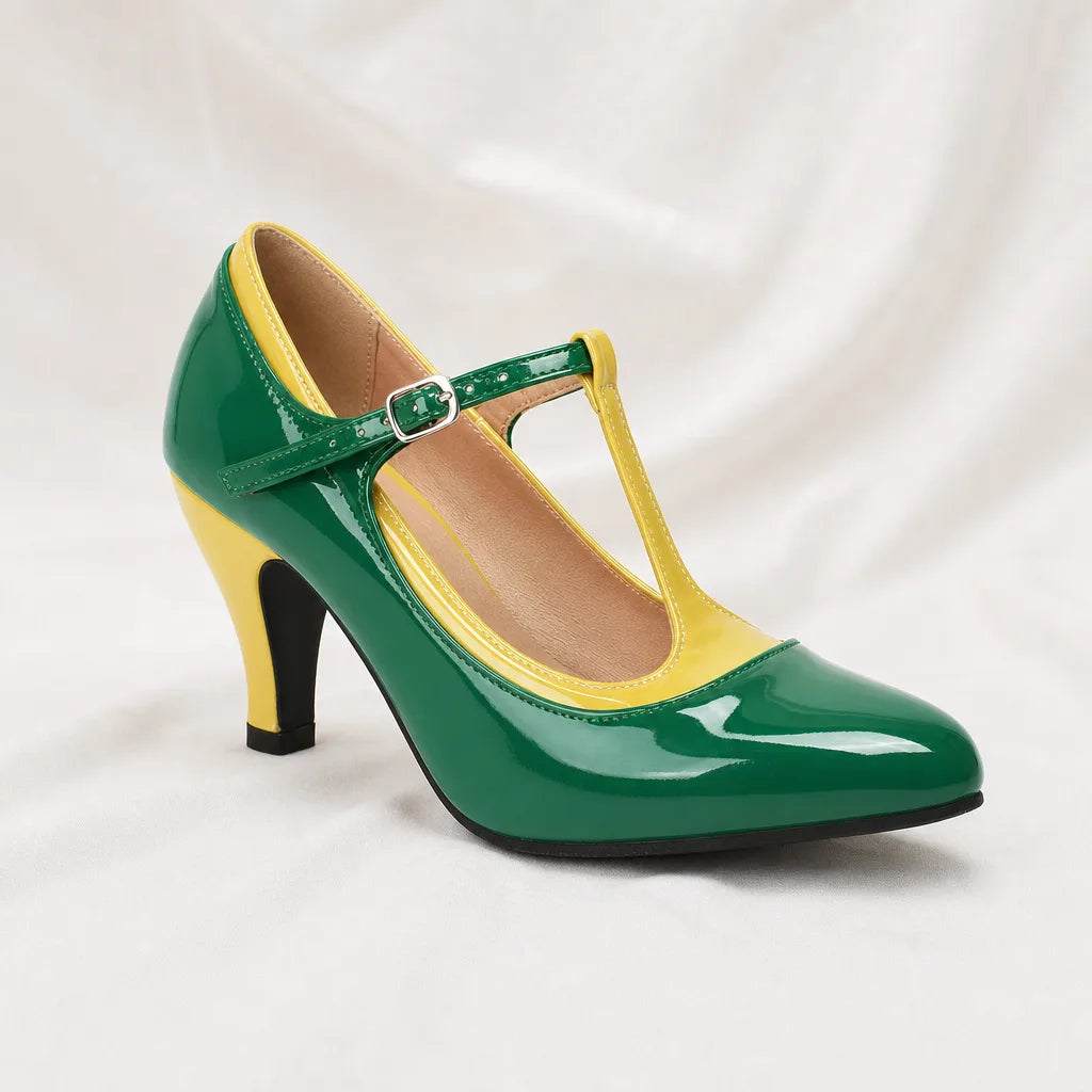Women's Green Iris Pointed Mary Jane Heels