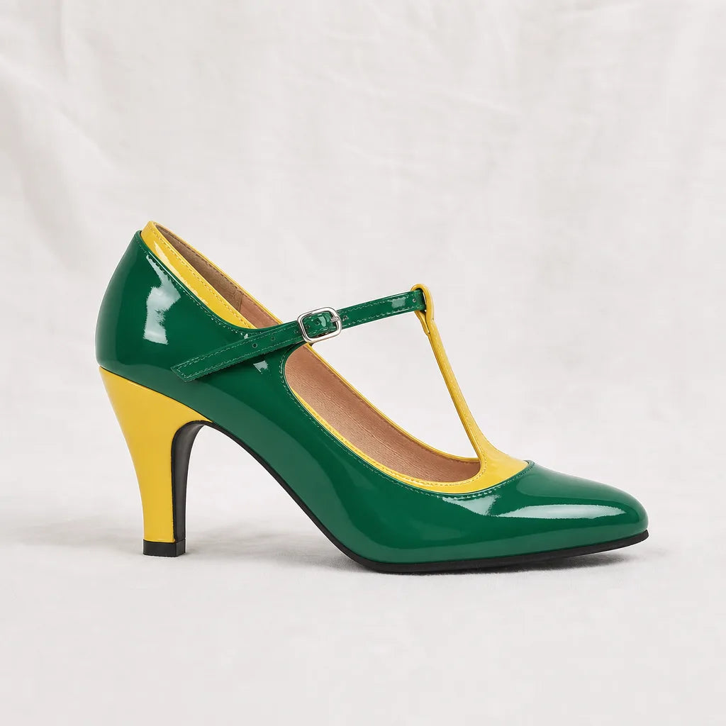 Women's Green Iris Pointed Mary Jane Heels