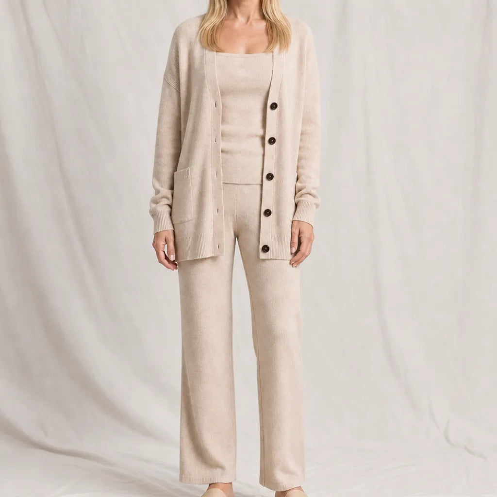 Isabella Three Piece Knit Set - Color:Beige;Size:XS