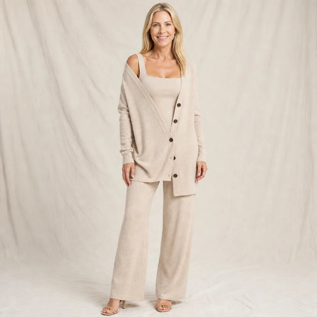 Women's Beige Isabella Three Piece Knit Set