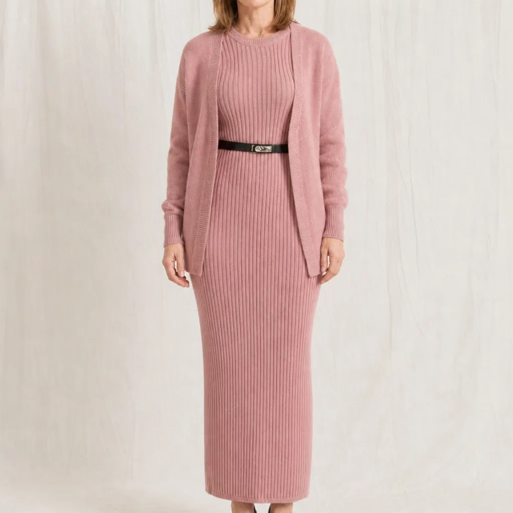 Isla Knit Dress Cardigan Set - Color:Pink;Size:XXS