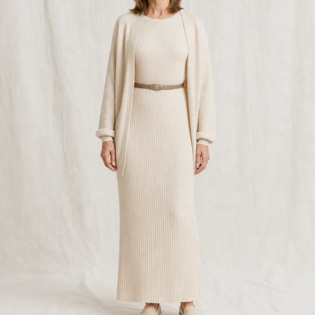 Isla Knit Dress Cardigan Set - Color:White;Size:XXS