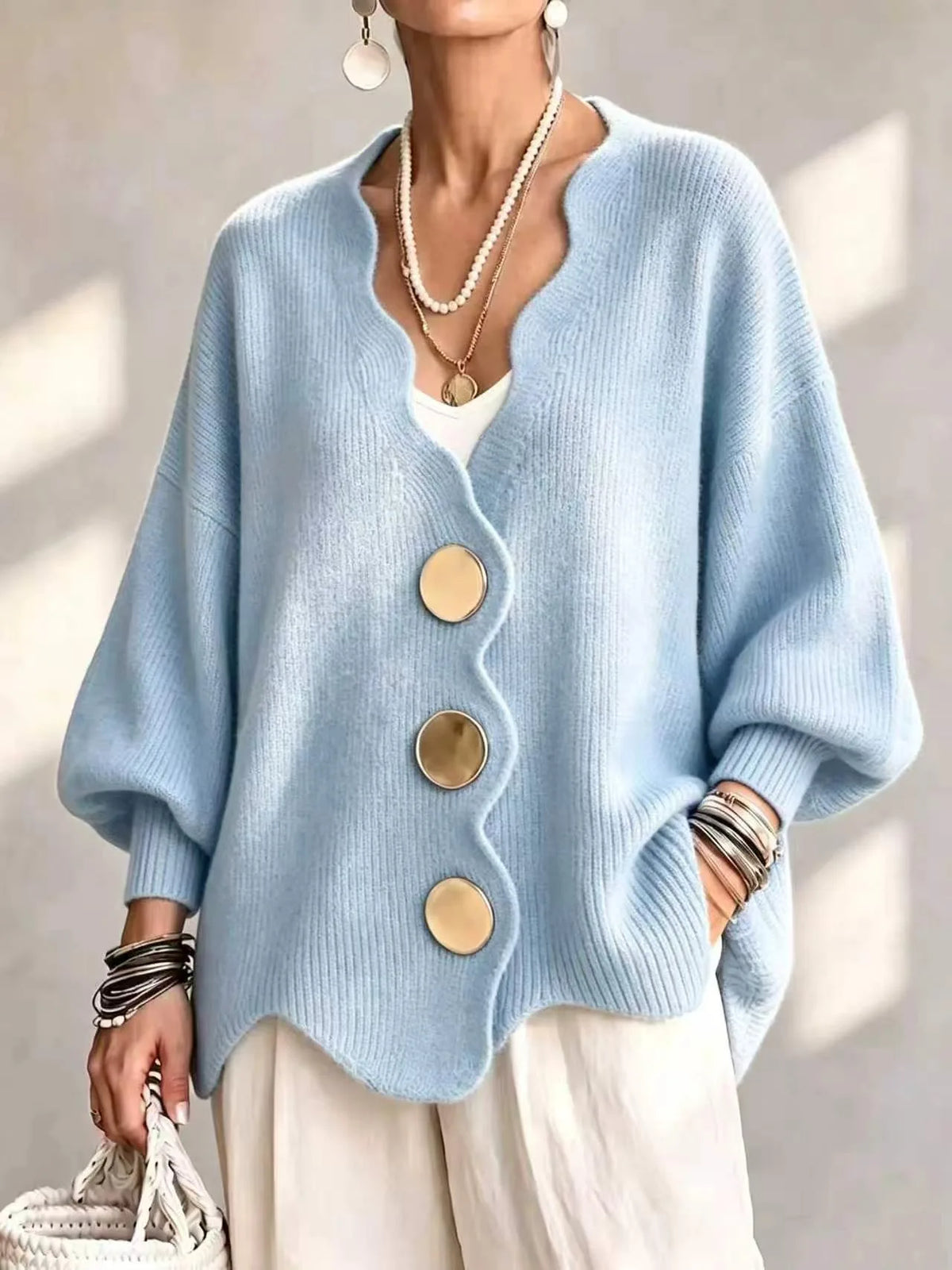 Women's Light Blue Isobelle | Women's Buttoned Knitted Cardigan