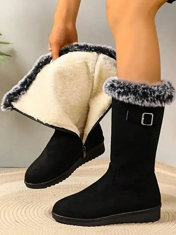 Ivy | Women's Cozy Fur-Trimmed Winter Boots - Color:Black;Size:35