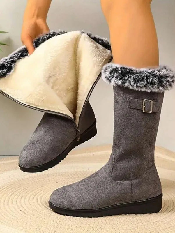 Ivy | Women's Cozy Fur-Trimmed Winter Boots - Color:Gray;Size:35