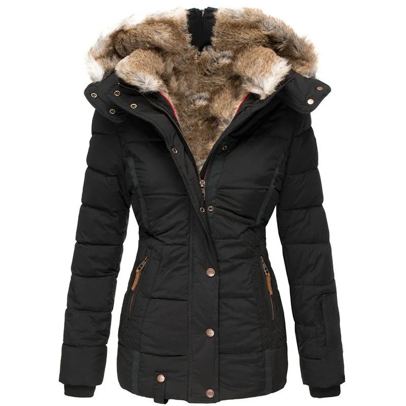 Izabella | Women's Cosy Hooded Puffer Trench Coat - Color:Black;Size:XS