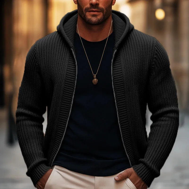 Jai | Men's Heavyweight Hooded Knitted Jumper - Color:Black;Size:XS