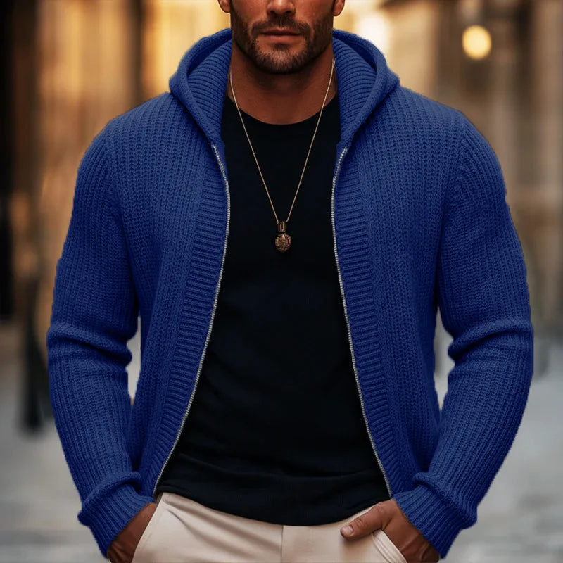 Jai | Men's Heavyweight Hooded Knitted Jumper - Color:Blue;Size:XS