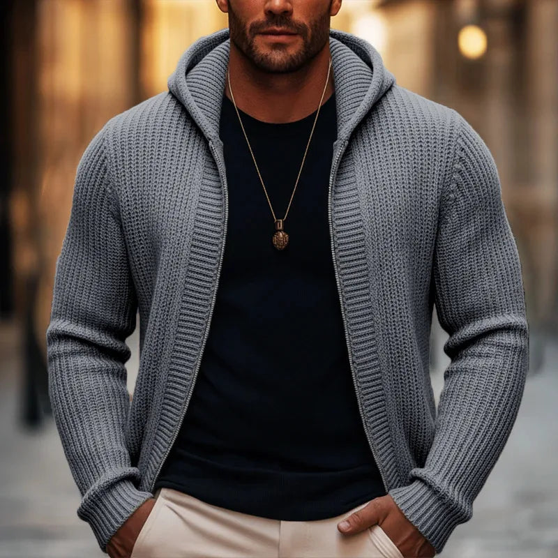 Jai | Men's Heavyweight Hooded Knitted Jumper - Color:Grey;Size:XS