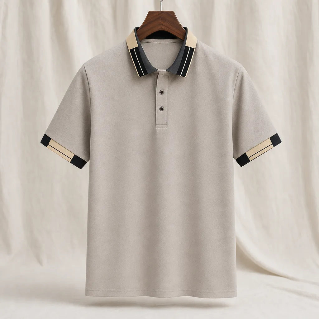 Jake Contrast Polo Shirt - Color:Khaki;Size:S