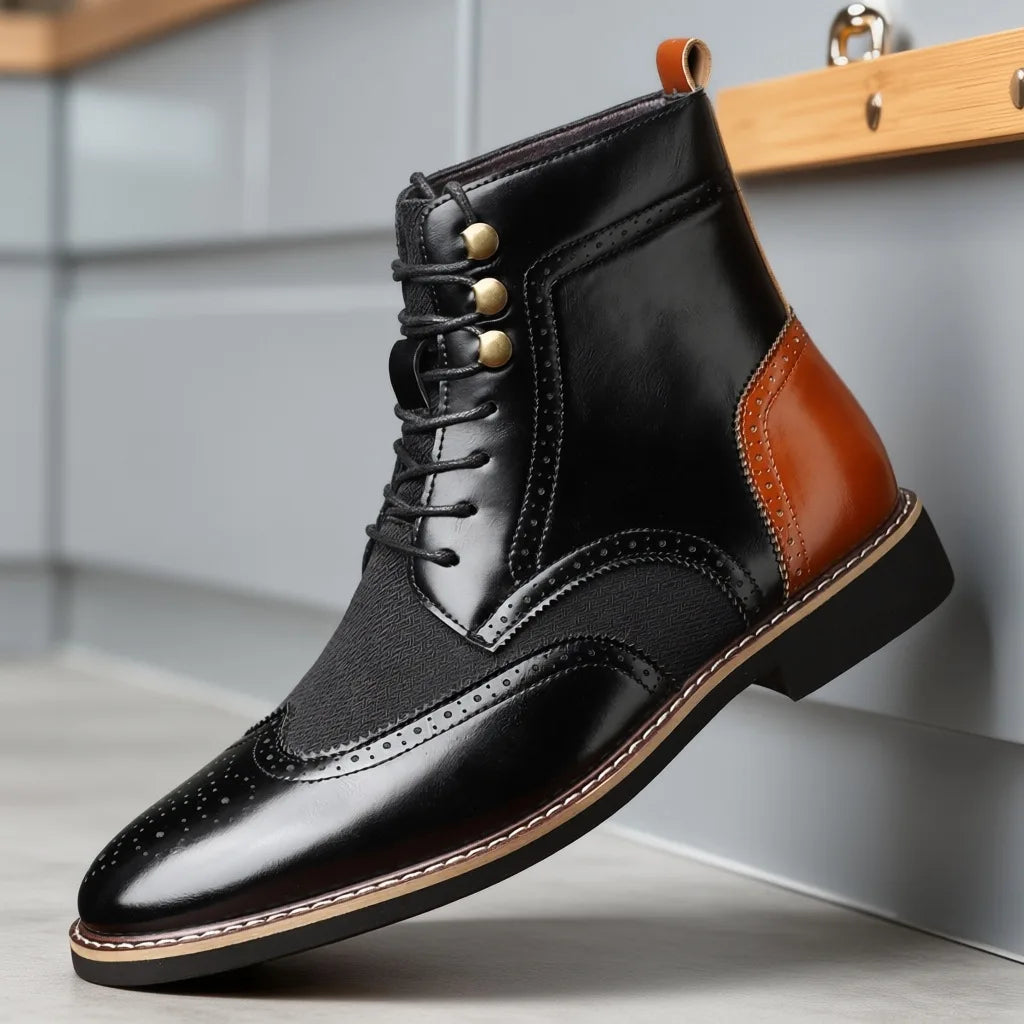 Jakob | Men's Brogue Ankle Boots - Color:Black;Size:39