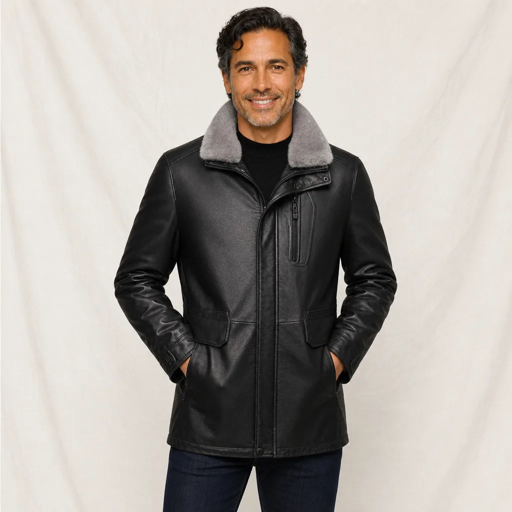 Men's Black Jameson Leather Down Jacket