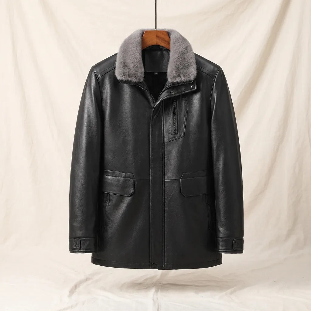 Men's Black Jameson Leather Down Jacket
