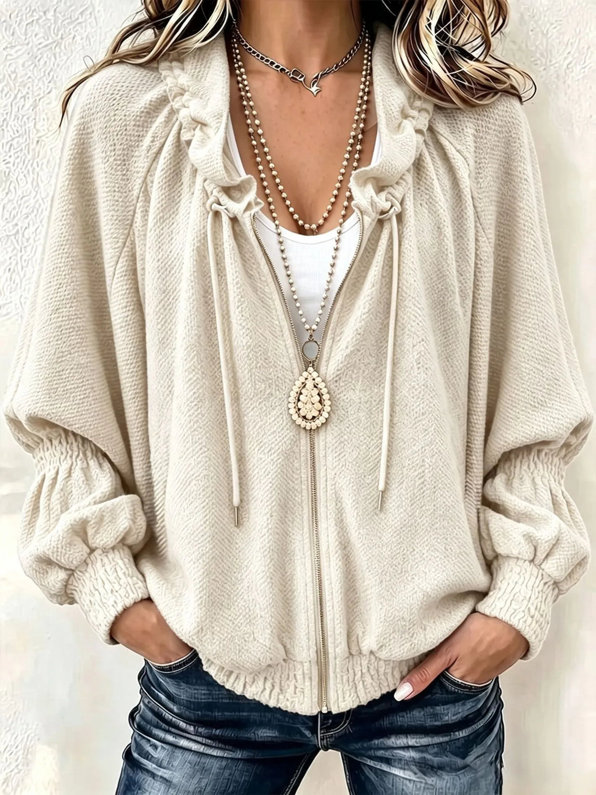 Jamie | Women's Pleated Jacket - Color:White;Size:XS