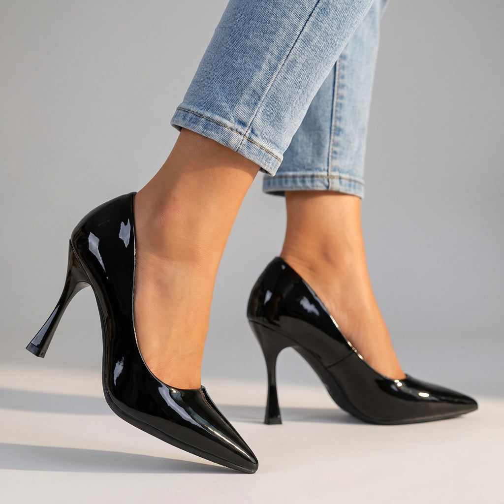 Jane Stiletto Pumps - Color:Black Patent [9cm Heel];Size:35
