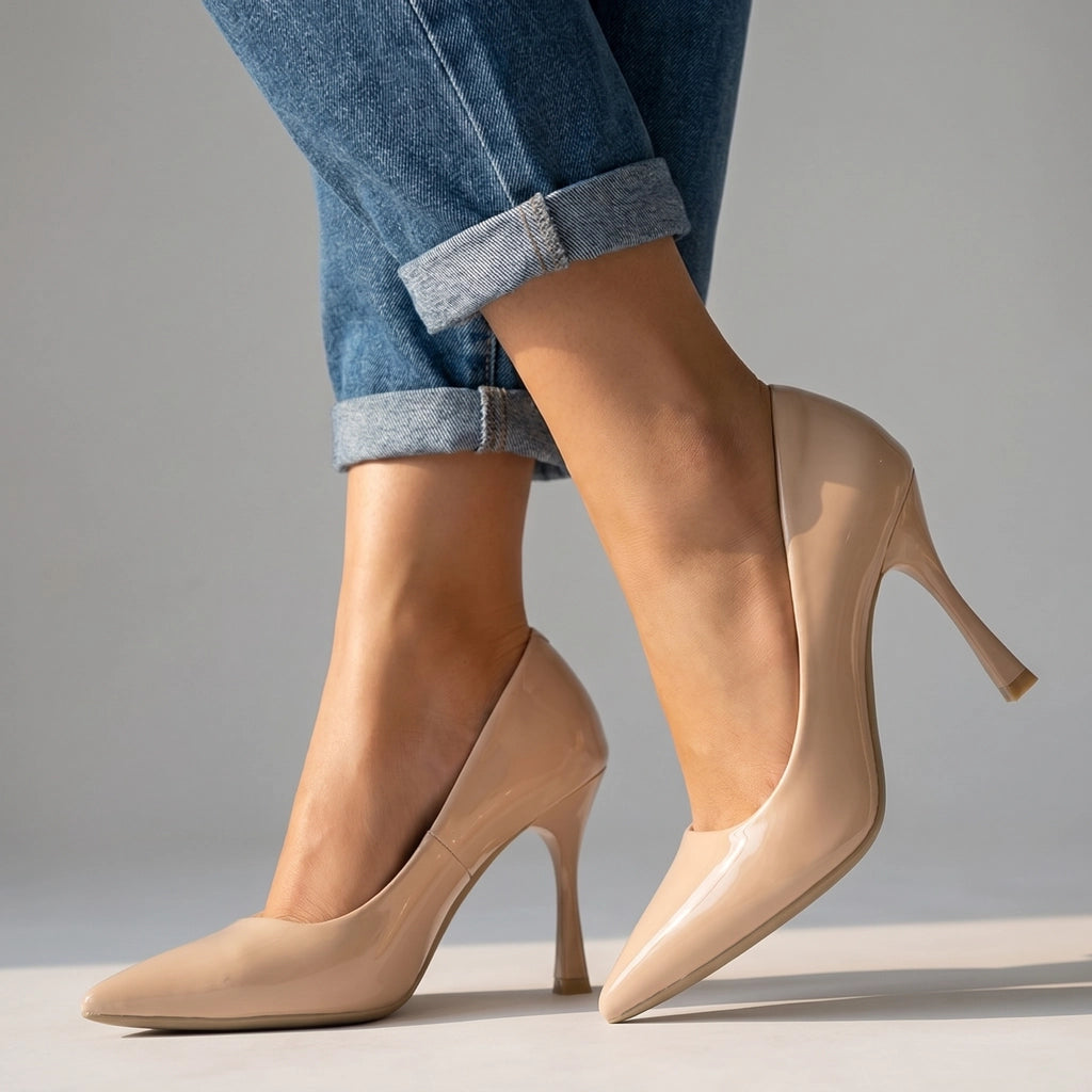 Jane Stiletto Pumps - Color:Nude Patent [9cm Heel];Size:35