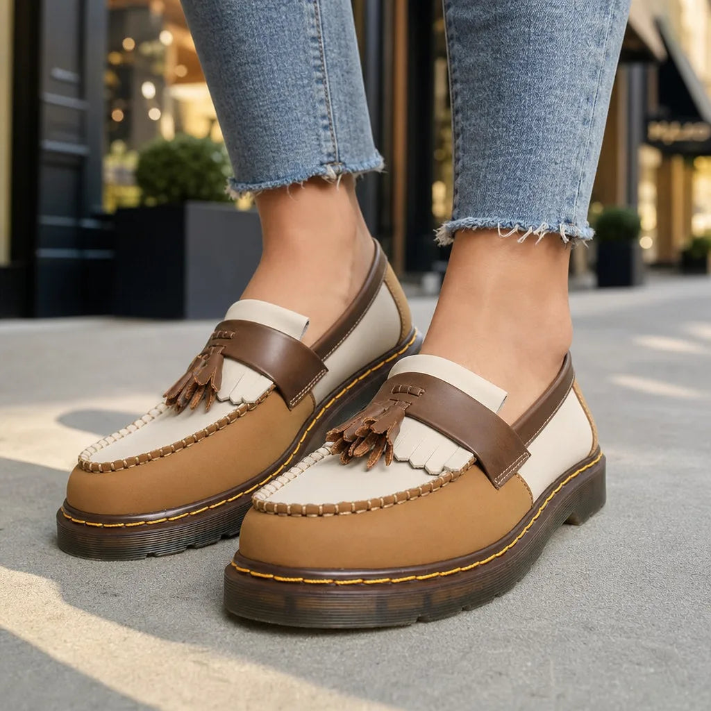 Jane | Women's Leather Orthopedic Loafers (Copy) - Color:White Brown;Size:35