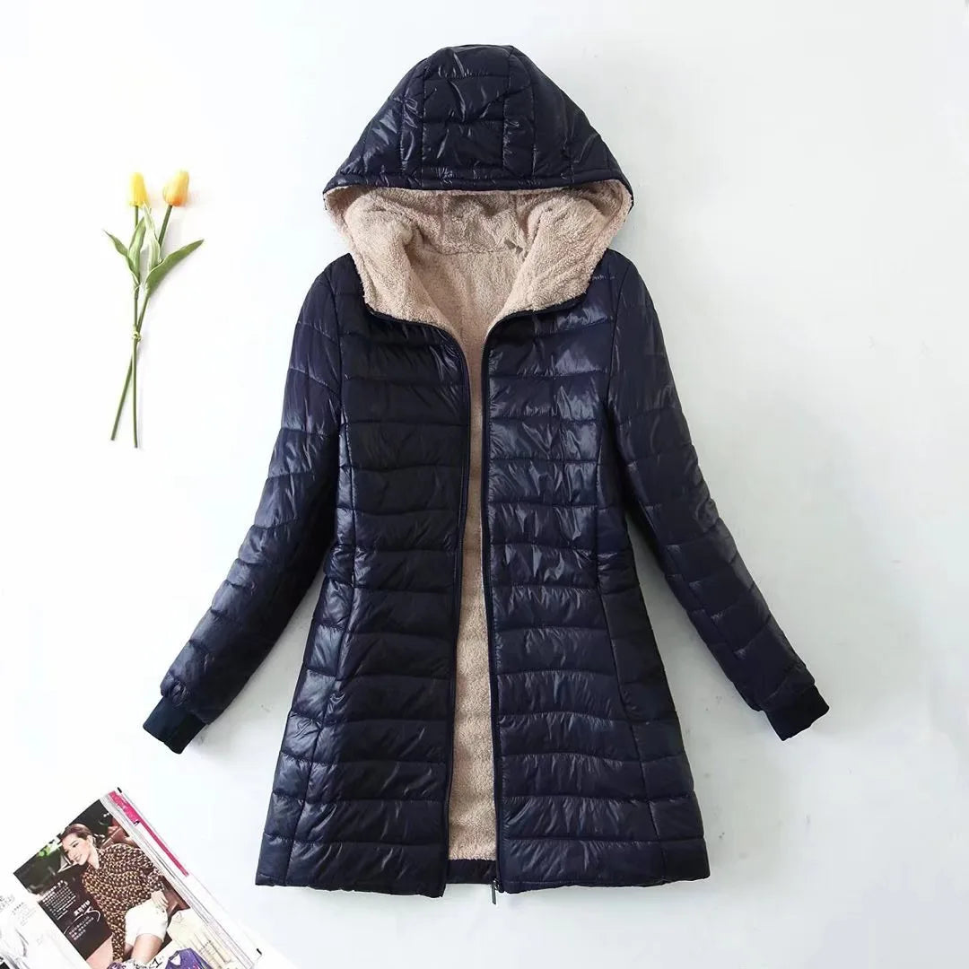 Jaya | Women's Fleece lIned Puffer Coat - Color:Navy Blue;Size:XS