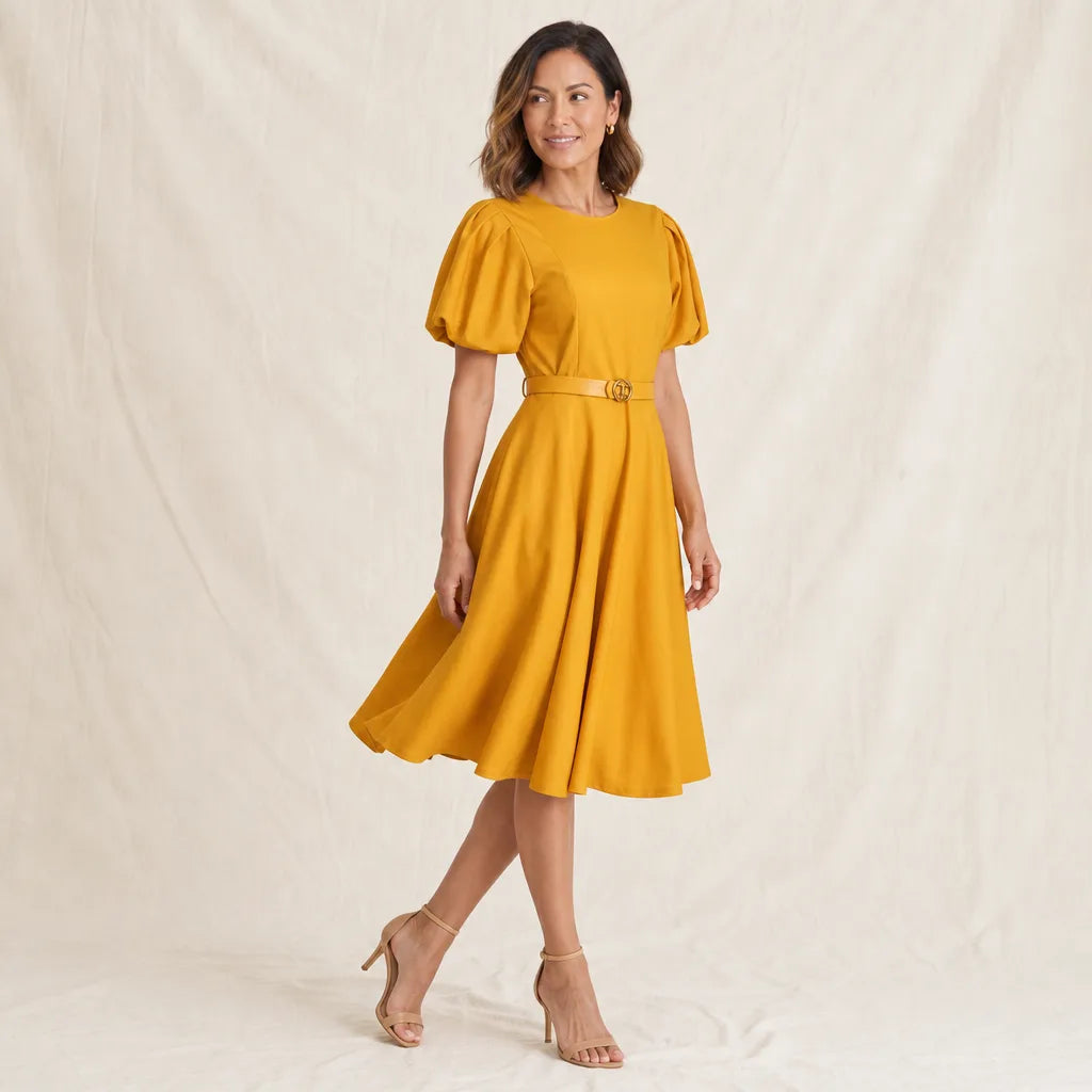 Women's Yellow Imogen Puff Sleeve Dress