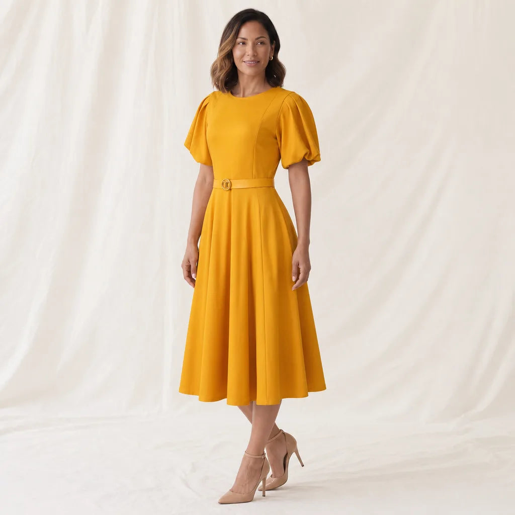 Women's Yellow Imogen Puff Sleeve Dress