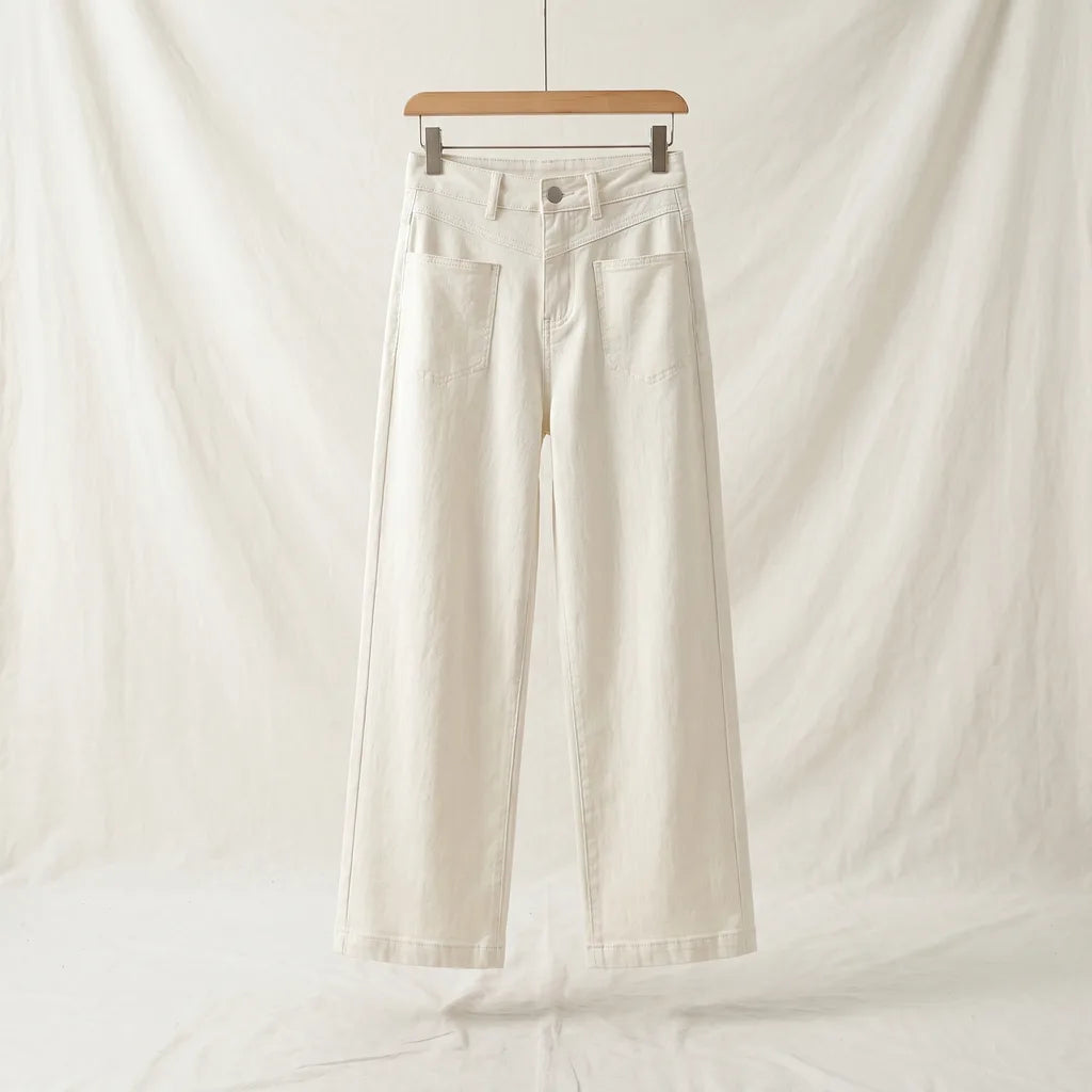 Jenny Cotton Wide-Leg Jeans - Color:Beige;Size:S