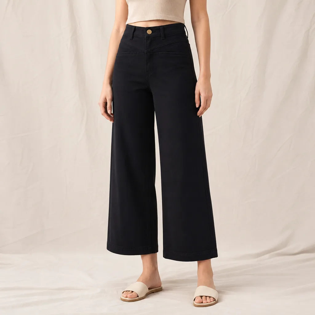 Women's Black Theodore Cotton Wide-Leg Jeans