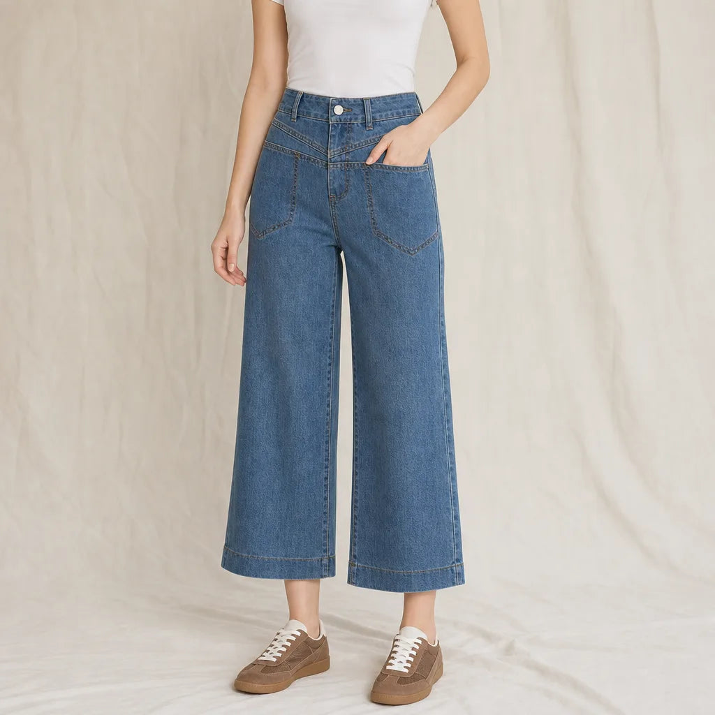 Women's Blue Jenny Cotton Wide-Leg Jeans