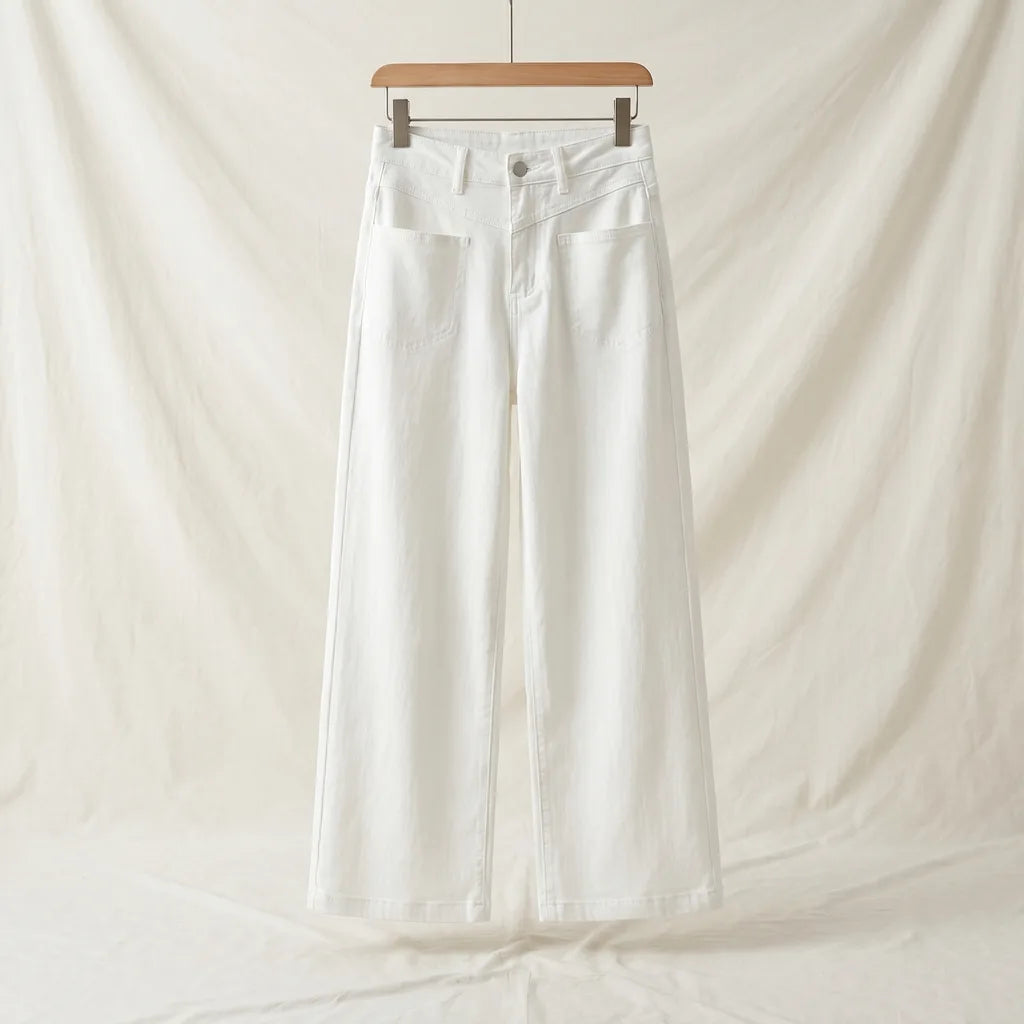 Jenny Cotton Wide-Leg Jeans - Color:White;Size:S