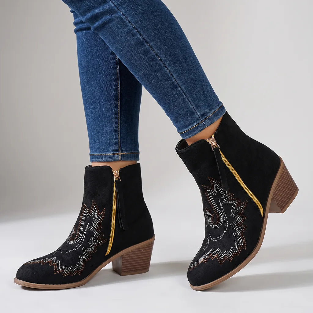Jenny | Women's Orthopaedic Western Ankle Boots  - Color:Black;Size:36
