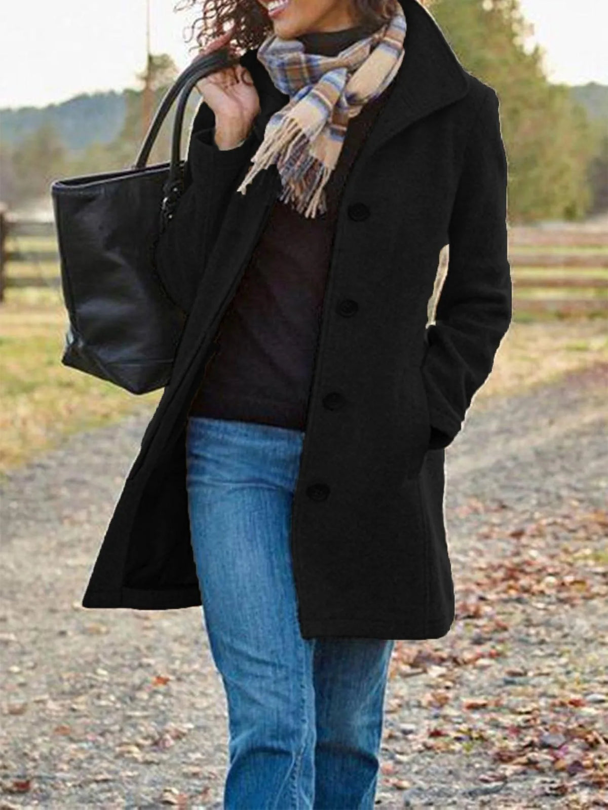 Jessica | Women's Warm Trench Coat  - Color:Black;Size:XS