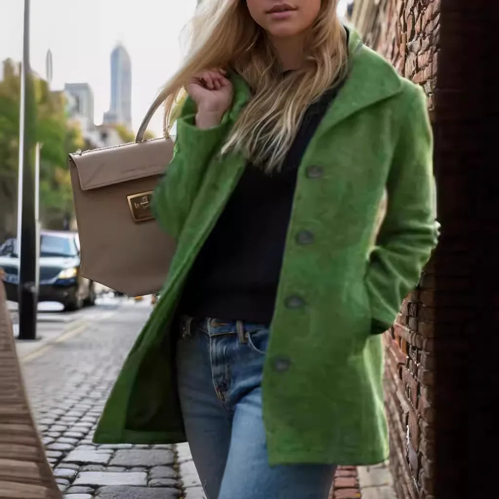 Jessica | Women's Warm Trench Coat  - Color:Green;Size:XS