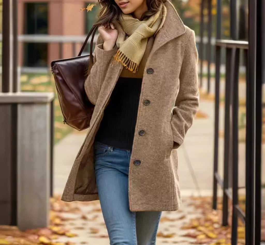 Jessica | Women's Warm Trench Coat  - Color:Khaki;Size:XS
