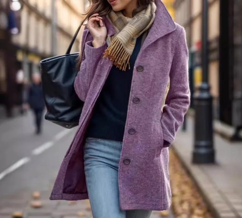 Jessica | Women's Warm Trench Coat  - Color:Purple;Size:XS