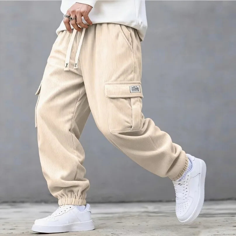 Jimmy | Men's Relaxed Cargo Trousers - Color:Apricot;Size:XS