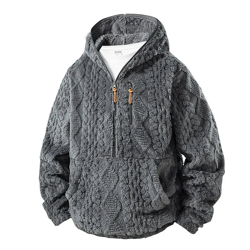 Josef | Men's Cable Knitted Fleece Hoodie - Color:Gray;Size:XS