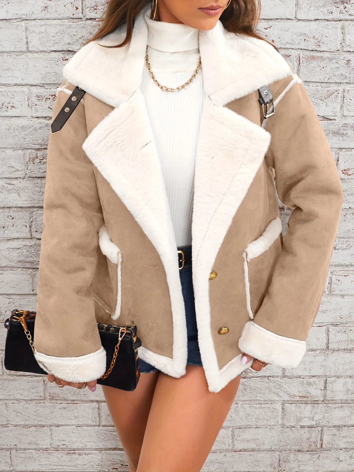 Judy | Women's Shearling Suede Winter Jacket - Tan