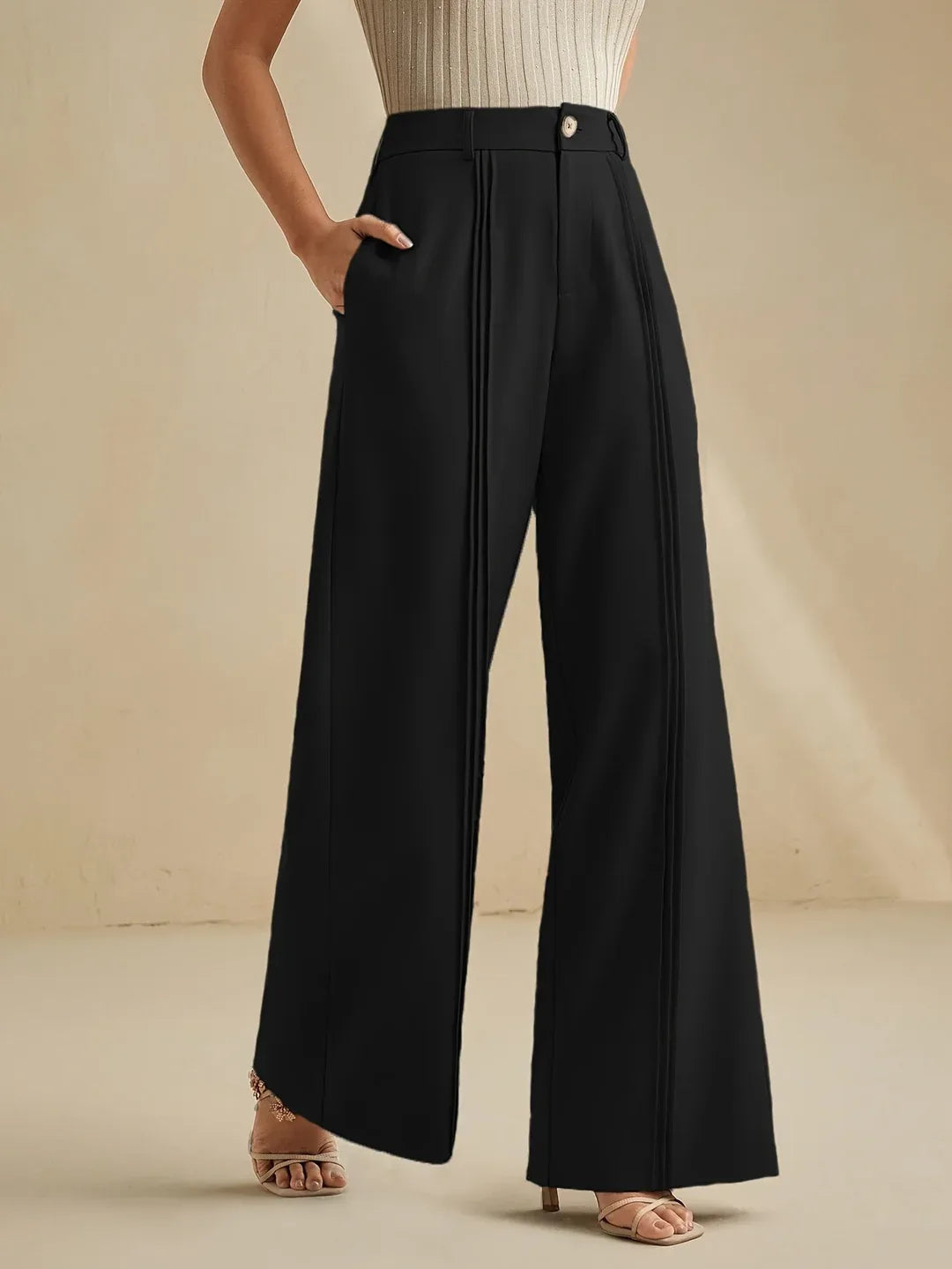 Julia | Women's Wide-Leg Trousers  - Color:Black;Size:S