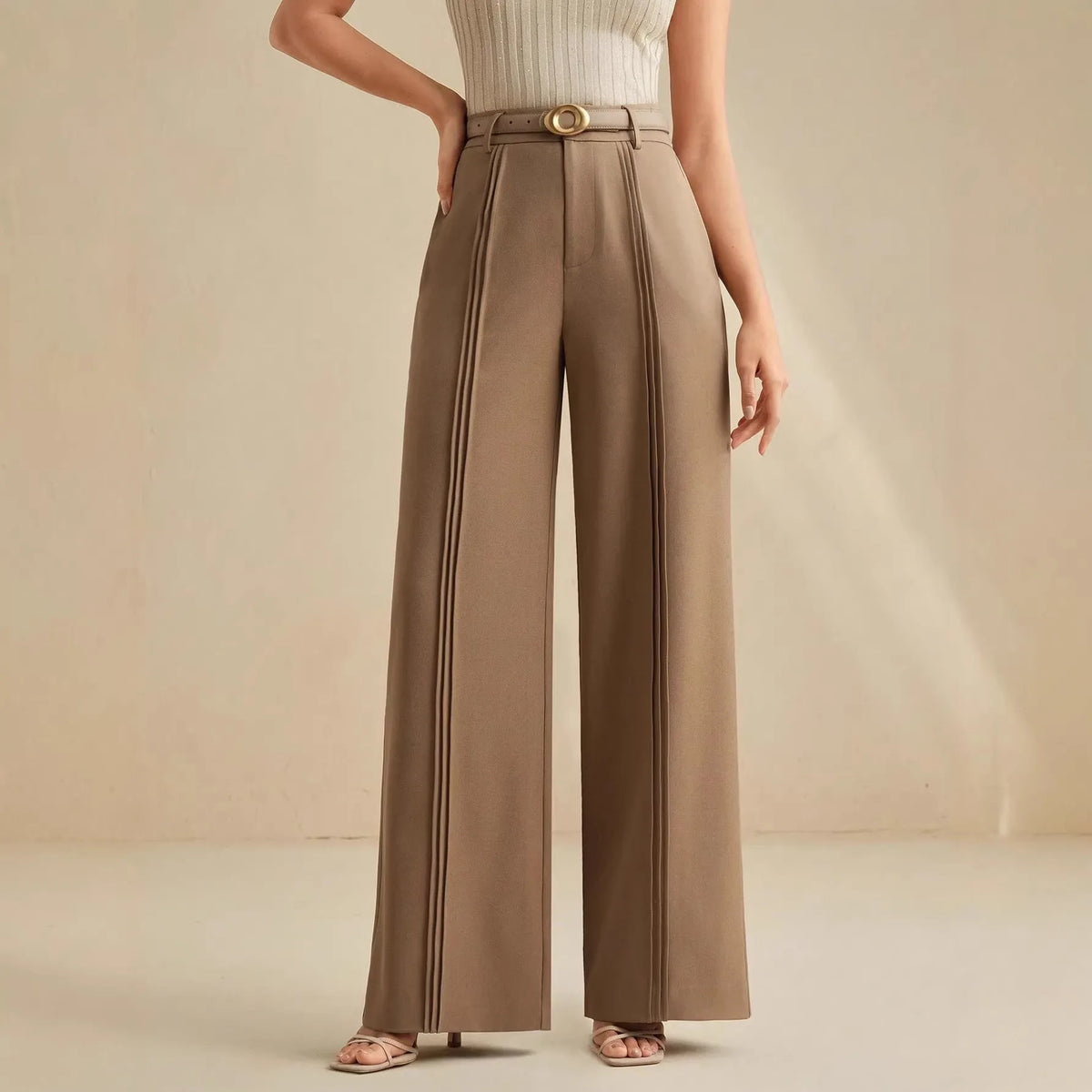 Julia | Women's Wide-Leg Trousers  - Color:Brown;Size:S