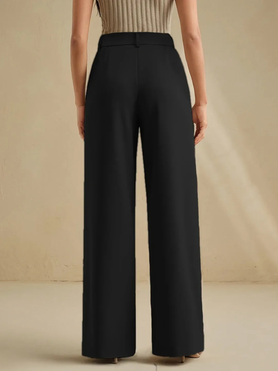 Women's High-Waist Wide-Leg Trousers with Pleated Front black 1.webp